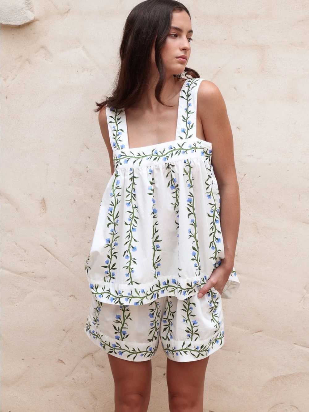 Women's White Floral-Stripe Sleep Set - Top & Shorts